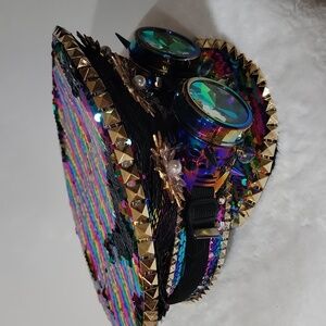 Sequin & rhinestone rave festival captain's hat NWT